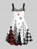 Plus Size Plaid Christmas Tree Snowflake Star Elk Print A Line Tank Dress -  