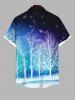Plus Size Christmas Snowflake Tree Road River Print Ombre Button Pocket Shirt For Men -  