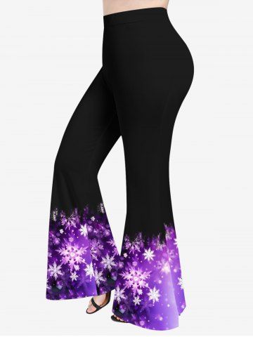 Plus Size Christmas Snowflake Glitter 3D Print Flare Pants