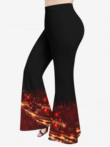 Plus Size Christmas Snowflake Light Beam Glitter 3D Print Flare Pants