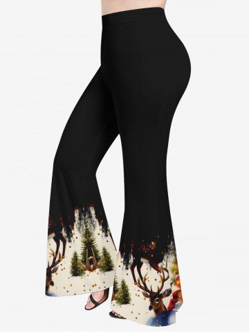 Plus Size Christmas Tree Ball Elk Snowflake Print Flare Pants