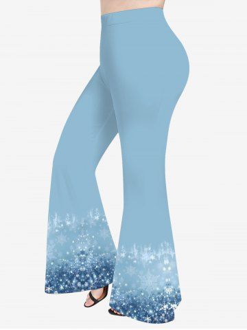 Plus Size Christmas Snowflake Ombre Print Flare Pants - LIGHT BLUE - 4X