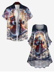 Christmas Ball Santa Claus Cloud Light Beam Glitter 3D Print Plus Size Matching Outfit For Couples -  
