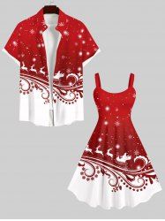 Tenue Contrastante Imprimé Père Noël et Flocon de Neige Chic Grande Taille pour Couples - Rouge 