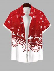 Chemise Boutonnée Imprimé Élément de Noël Grande Taille avec Poche - Rouge 4XL