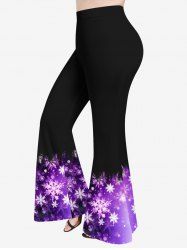 Plus Size Christmas Snowflake Glitter 3D Print Flare Pants -  