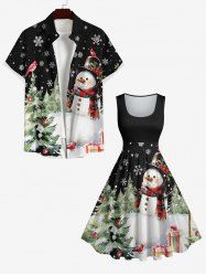 Christmas Tree Ball Bird Snowflake Snowman Print Plus Size Matching Set For Couples -  