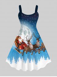 Robe Ligne A Ombrée Père Noël Sapin et Galaxie Imprimés de Grande Taille - Multi-A L