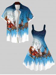 Christmas Tree Elk Santa Claus Moon Ombre Galaxy Print Plus Size Matching Set For Couples -  