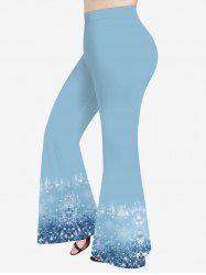 Plus Size Christmas Snowflake Ombre Print Flare Pants - Bleu clair 3X