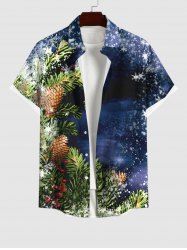 Plus Size Christmas Pinecone Holly Leaf Snowflake Print Ombre Button Pocket Shirt For Men -  