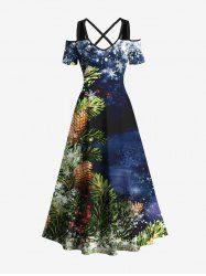 Robe Maxi A Line Imprimé Ombré à Feuille de Noël - Multi-A 1X