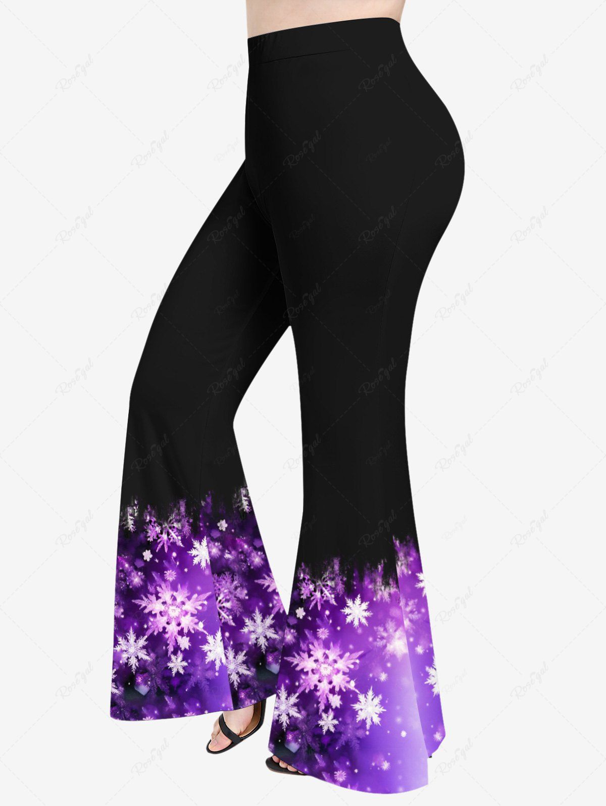 Fancy Plus Size Christmas Snowflake Glitter 3D Print Flare Pants  