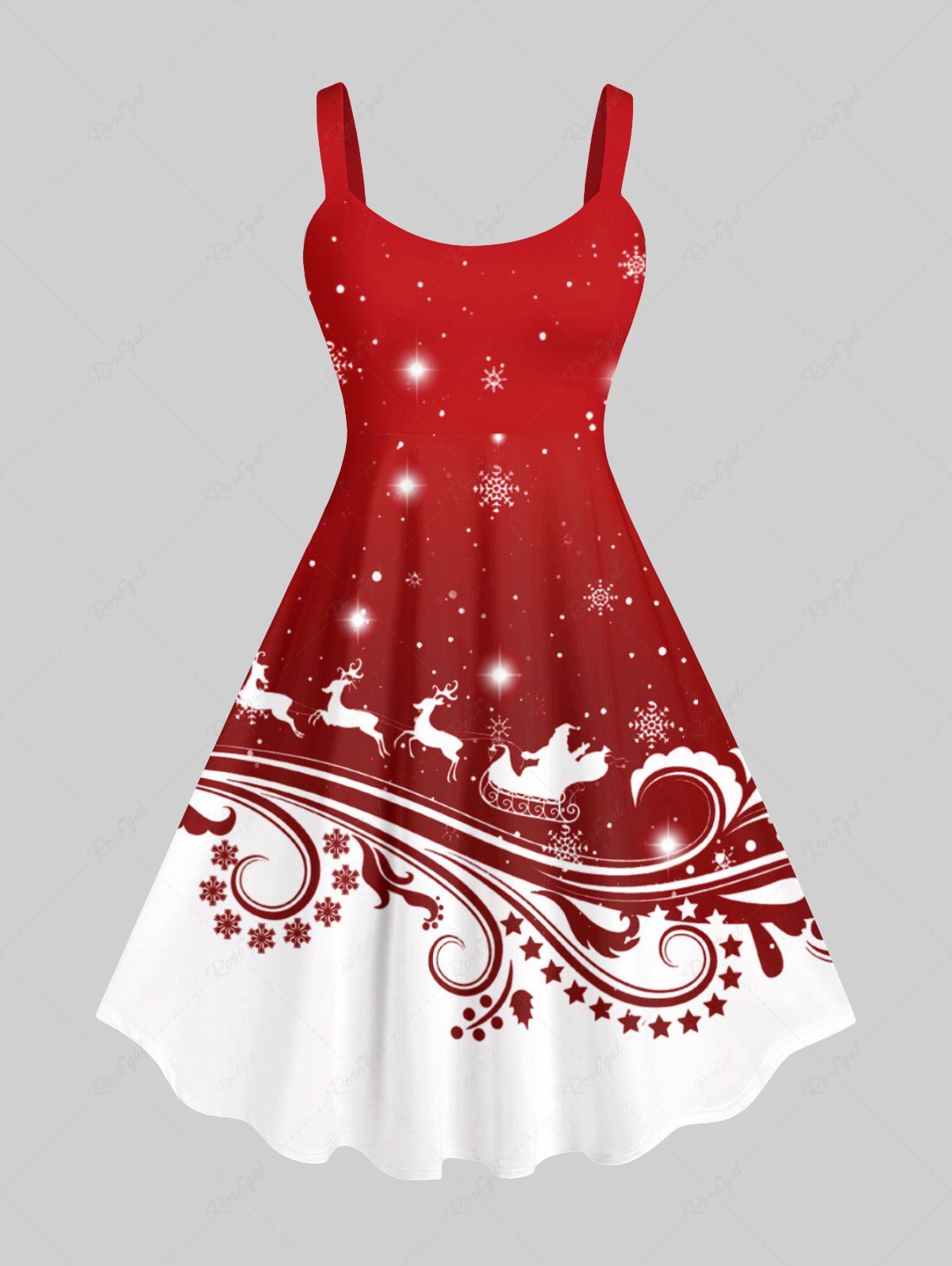 Robe Père Noël Traîneau et Flocon de Neige Imprimés en Blocs de Couleurs de Grande Taille Rouge S