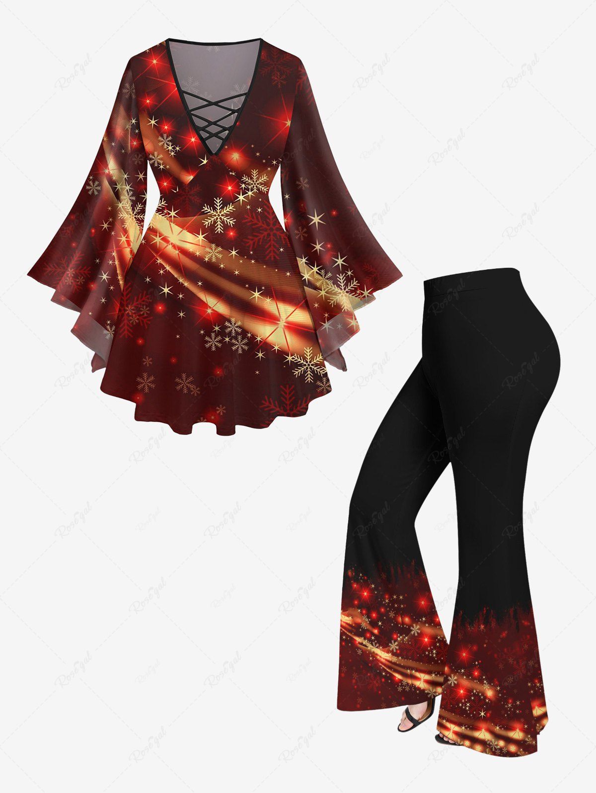 Store Christmas Snowflake Light Beam Glitter 3D Print Plus Size Matching Set  