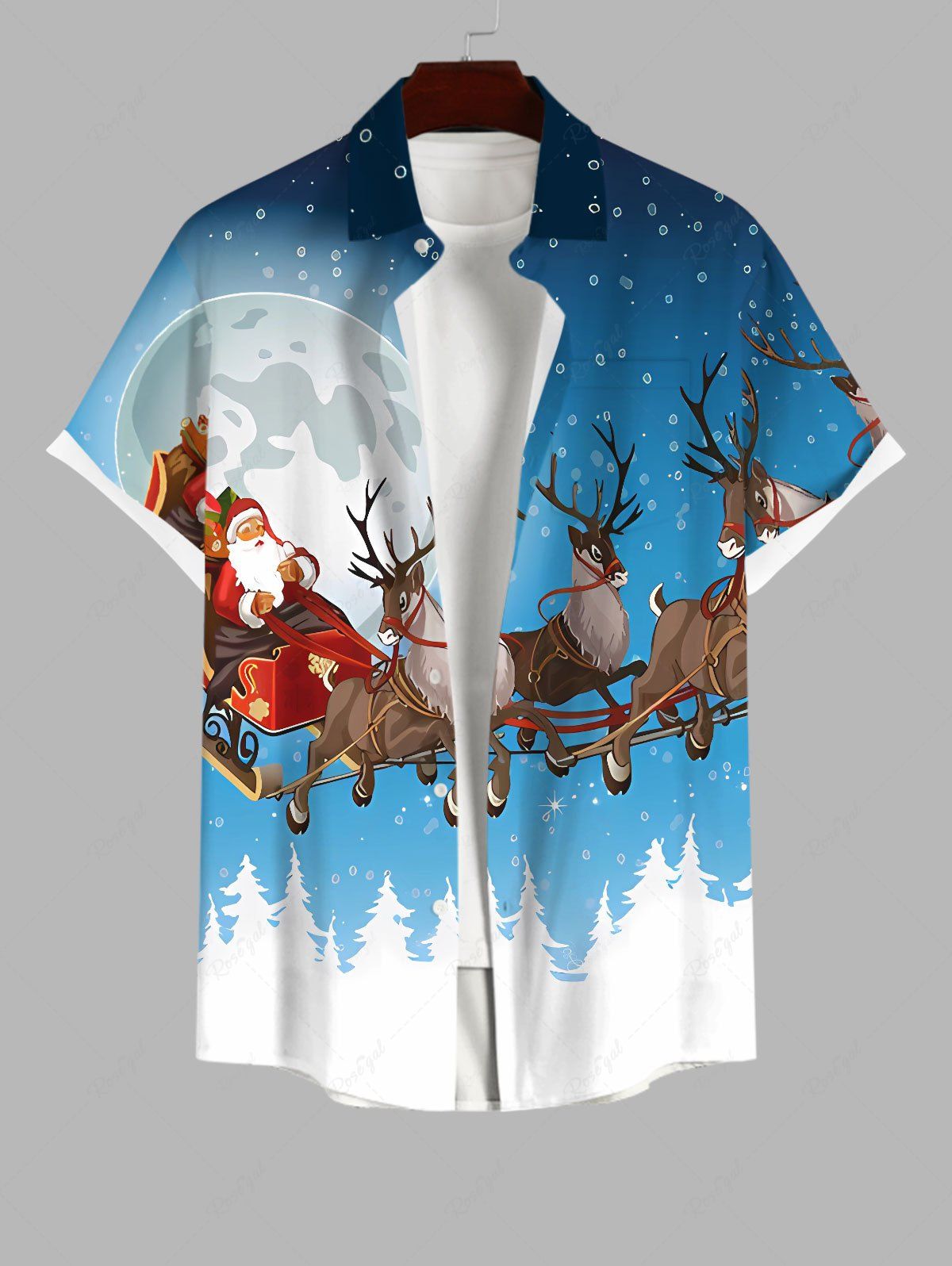 Chemise Boutonnée Imprimé Élément de Noël avec Poche Grande Taille Multi-A 2XL
