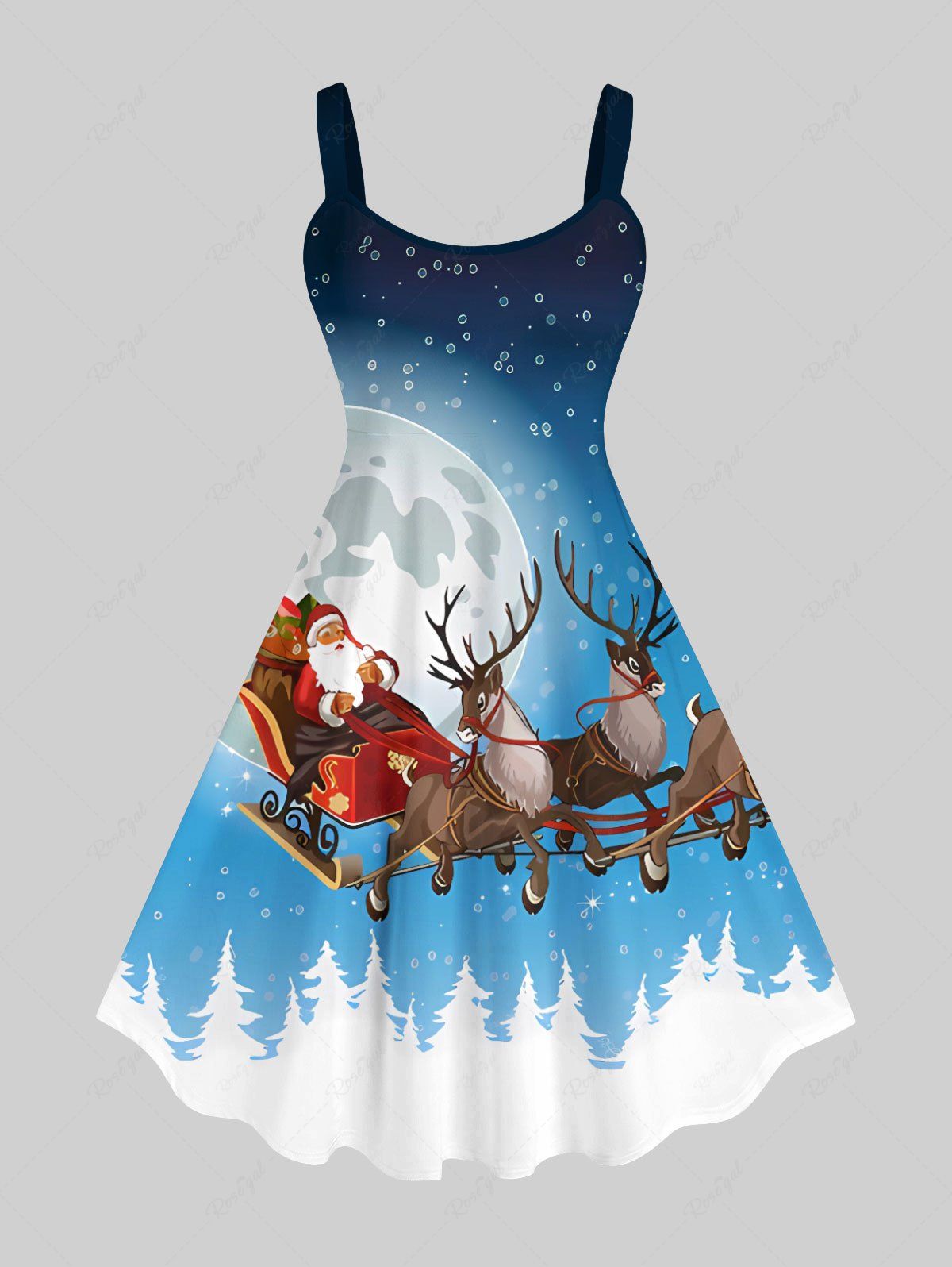 Robe Ligne A Ombrée Père Noël Sapin et Galaxie Imprimés de Grande Taille Multi-A L