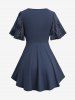 Plus Size Heart Chain Panel Hollow Out Rose Flower Appliques Asymetrical Top -  