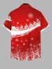 Chemise Boutonnée Flocon de Neige Cerf et Sapin de Noël Imprimés en Blocs de Couleurs avec Poche de Grande Taille pour Homme - Rouge S