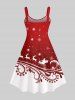 Robe Père Noël Traîneau et Flocon de Neige Imprimés en Blocs de Couleurs de Grande Taille - Rouge S