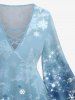 Plus Size Christmas Snowflake Ombre Print Flare Sleeve Lattice Crisscross T-shirt -  
