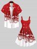 Robe Père Noël Traîneau et Flocon de Neige Imprimés en Blocs de Couleurs de Grande Taille - Rouge S