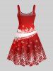 Plus Size Christmas Elk Sled Snowflake Colorblock Trees Print Tank Dress -  