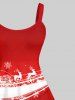 Plus Size Christmas Elk Sled Snowflake Colorblock Trees Print Tank Dress -  