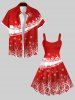 Plus Size Christmas Elk Sled Snowflake Colorblock Trees Print Tank Dress -  