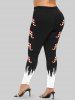 Plus Size Christmas Elf Hat Colorblock Print Leggings -  