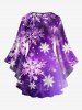Plus Size Christmas Snowflake Ombre Glitter 3D Print Flare Sleeve Lattice Crisscross T-shirt -  