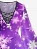 Plus Size Christmas Snowflake Ombre Glitter 3D Print Flare Sleeve Lattice Crisscross T-shirt -  