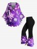Plus Size Christmas Snowflake Ombre Glitter 3D Print Flare Sleeve Lattice Crisscross T-shirt -  