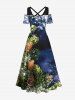 Plus Size Christmas Pinecone Holly Leaf Snowflake Print Ombre Crisscross A Line Maxi Dress -  