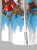 Plus Size Christmas Tree Elk Santa Claus Moon Ombre Galaxy Print Button Pocket Shirt For Men -  