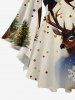 Plus Size Christmas Tree Ball Elk Snowflake Print Lattice Long Sleeves T-shirt -  