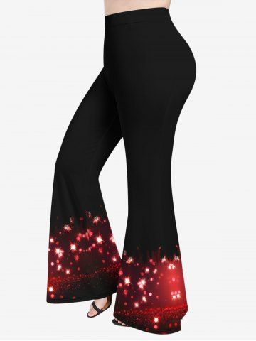 Plus Size Glitter Sparkling Christmas Light Print Ombre Flare Pants - BLACK - 4X