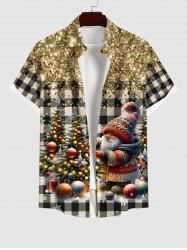 Chemise à Carreaux 3D Père Noël Sapin de Noël et Flocon de Neige Imprimés de Grande Taille avec Poche - café 2XL