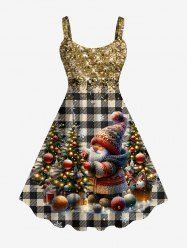 Robe Ornée de Imprimés D'arbre de Noël et de Gymnastique à Paillettes Grande Taille - café L