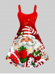 Robe Boîte Cadeau Père Noël et Plante Imprimés de Grande Taille - Rouge 4X