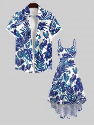 Costume de Plage Grande Taille Imprimé à Feuilles Tropicales - Bleu Ciel 