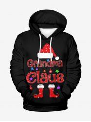 Plus Size Christmas Hat Ball Letters Stocking Print Pocket Drawstring Pullover Long Sleeves Hoodie For Men -  