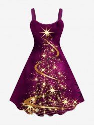 Plus Size Glitter Sparkling Stars Christmas Tree Snowflake Tie Dye Ombre Print A Line Tank Dress -  