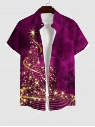 Plus Size Glitter Sparkling Stars Christmas Tree Snowflake Tie Dye Ombre Print Shirt For Men -  