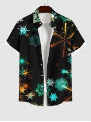 Chemise de Noël Boutonnée Coloré Ombré Flocon de Neige Imprimé de Grande Taille avec Poche - Noir XL