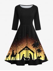 Christmas Nativity Of Jesus Tree Ombre Print Vintage 50's Midi Dress -  