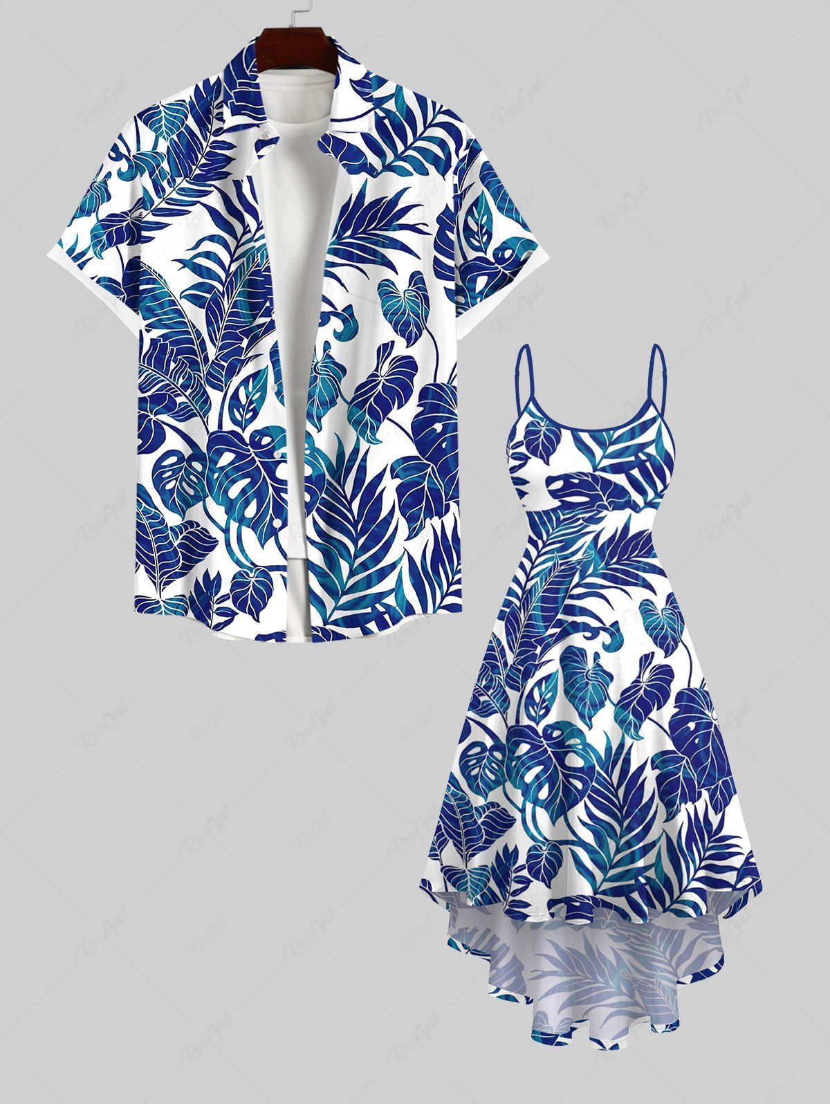 Costume de Plage Grande Taille Imprimé à Feuilles Tropicales Bleu Ciel 