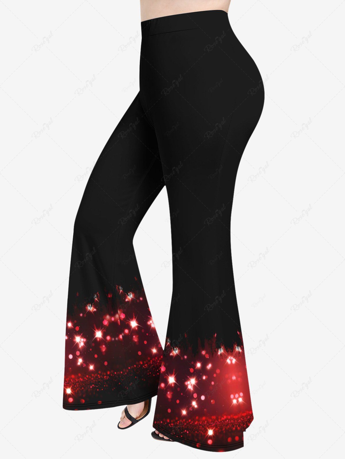 Pantalon Évasé Brillant à Imprimé Dégradé de Couleurs Grande-Taille Noir L