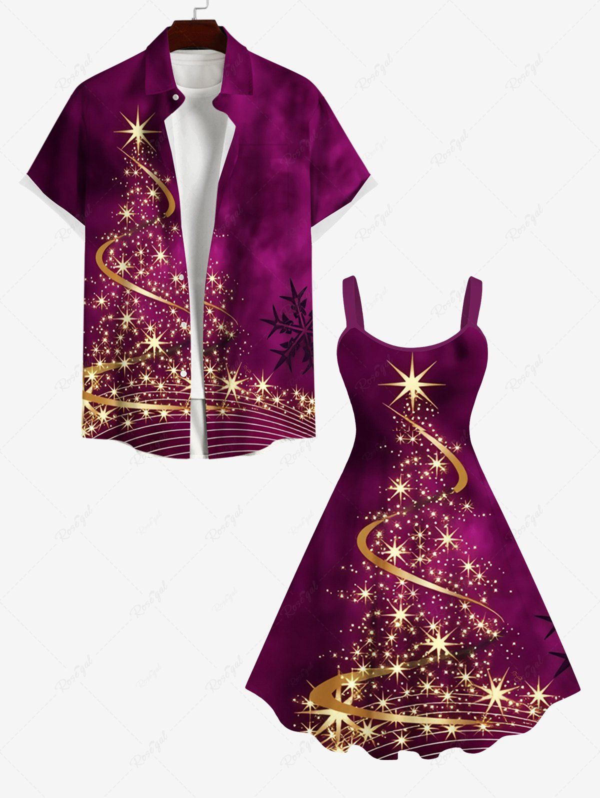 Discount Glitter Sparkling Stars Christmas Tree Snowflake Tie Dye Ombre Print Plus Size Matching Set For Couples  