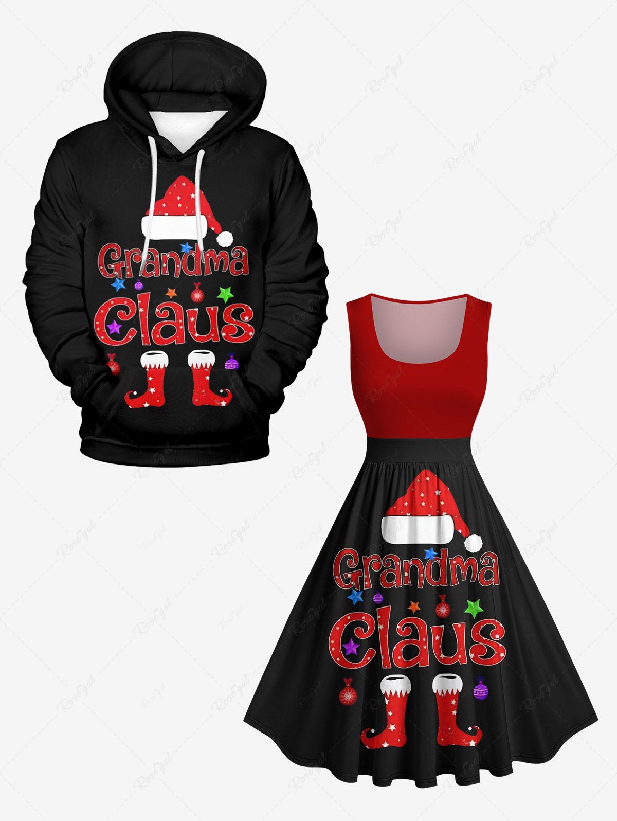 Ensemble Chaussette de Noël Imprimé Lettres et Boules Grande Taille pour Couples Noir 